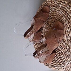 Carmens Womens Brown Suede Cross Strap‎ 2.5" Block Heel Sandals EU37/US6.5